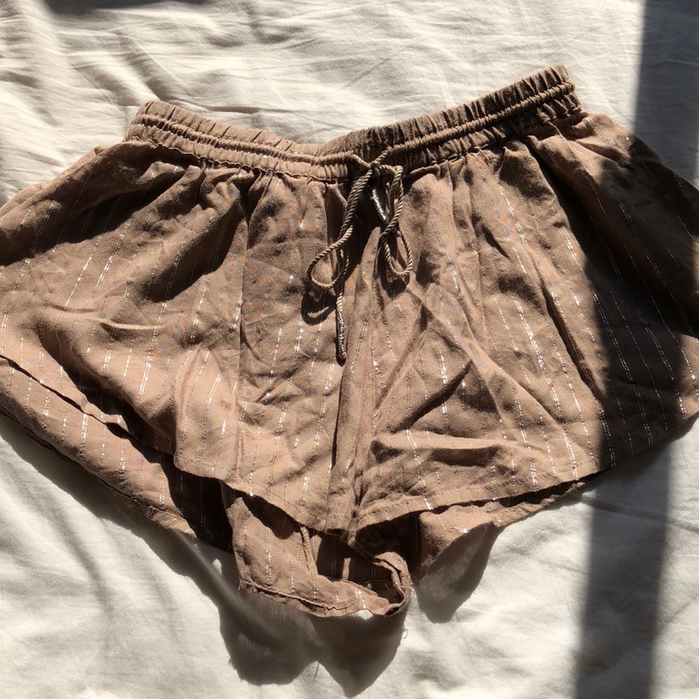 Tan and Silver Striped Shorts